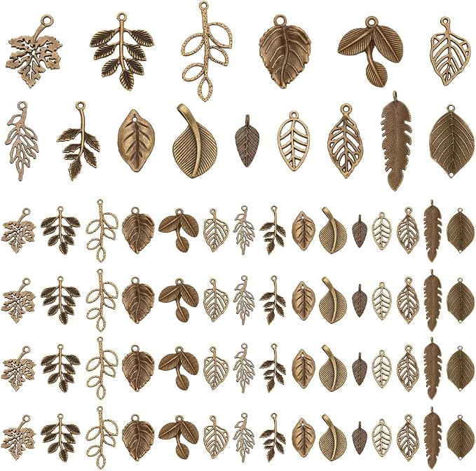 PH PandaHall 150pcs 15 Styles Tree Leaf Charms Pendants, Tibetan Branch Leaves by PHPandaHall