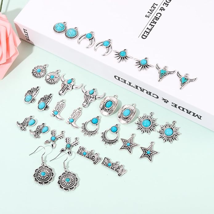 NVENF 32PCS Western Charms for Jewelry Making, Synthetic Turquoise Vintage - Image 3