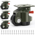 Leveling Casters Set of 4, Workbench Casters with Ratchet Arm, 3300 LBS, Green Heavy Duty Retractable Leveling Machine Casters, Nylon Wheels & Leveling Feet, Suitable for Shelves and Workbenches