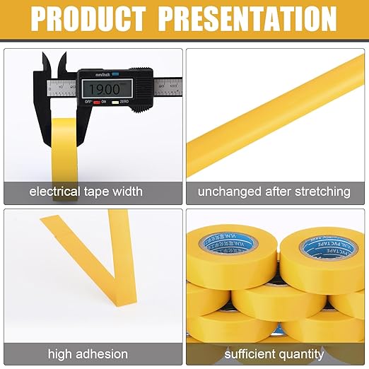 Treela 20 Rolls Electrical Tape 3/4 Inch Waterproof Vinyl Electrical Insulating Tape Flame Retardant Indoor Outdoor High Temperature Resistance Accessory for Wire and Cable(Yellow,66 ft)