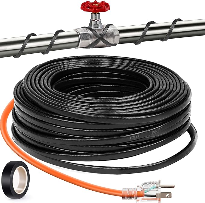 15FT（3FT-200FT） Pipe Heating Cable for Pipe Freeze Protection, Heat Cable for Water Pipes(Metal and Plastic), Pipe Heat Tape Keeps Water Flowing at -40°F 5w/ft, 120V