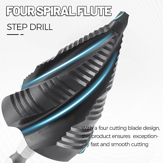 Cobalt M35 Step Drill Bit, TiAlN Coating 4 Spiral Flute Step Bit for Metal, Stainless Steel, Aluminum, Plastic, Large Step Drill 1-3/8"