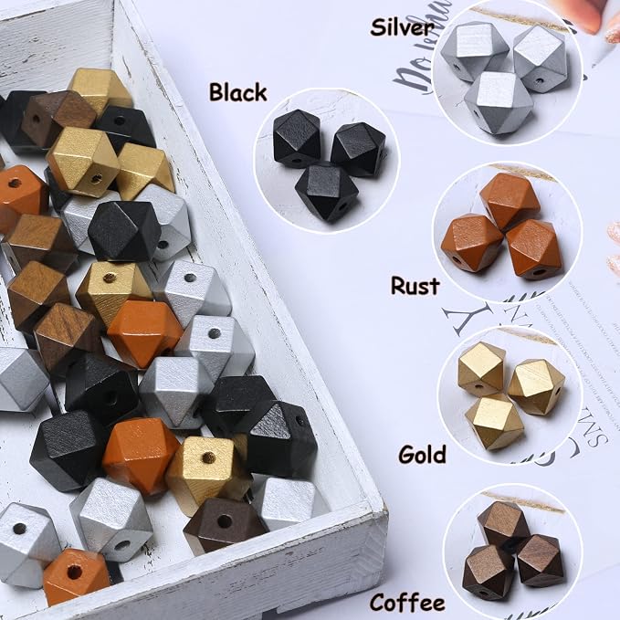 20mm Geometric Wooden Beads Variety Pack Painted Wood Beads Polygon Wooden - Image 5