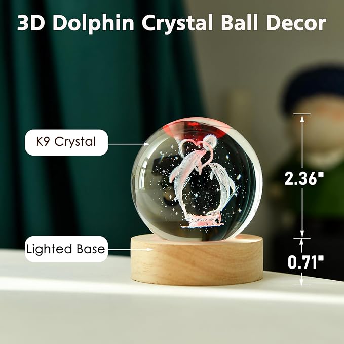 IFOLAINA Dolphin Gift for Mom Wife 3D Dolphins in Crystal Ball 60mm | Engraved - Image 4