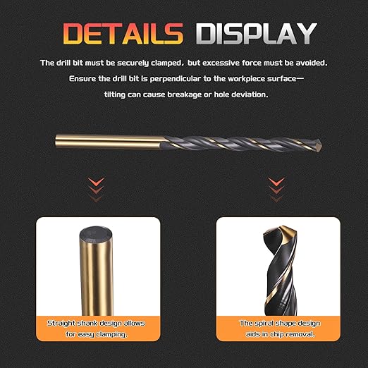 Drill Bit, 4mm Cutting Diameter, 4341 HSS Gold and Black 118° Cutting Angle Number Jobber Bits - (Applications: for Drilling Soft Metal Plastic Wood), 6-Pieces