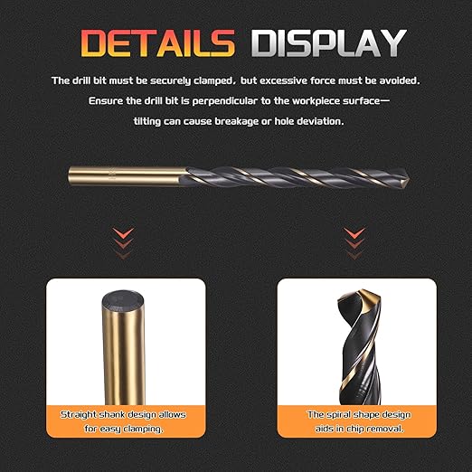 Drill Bit, 6mm Cutting Diameter, 4341 HSS Gold and Black 118° Cutting Angle Number Jobber Bits - (Applications: for Drilling Soft Metal Plastic Wood), 6-Pieces