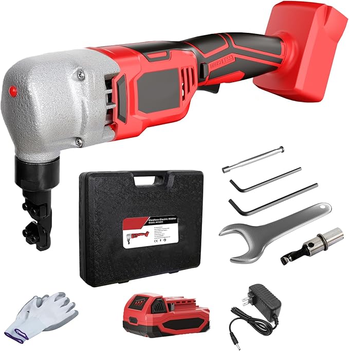 Cordless Nibbler Compatible with Milwaukee 18V Battery, Includes 2.0Ah Battery & Charger, 18 Gauge Sheet Metal Cutter with 1200RPM Brushless Motor for Cutting Aluminium, Stainless Steel, Plastic