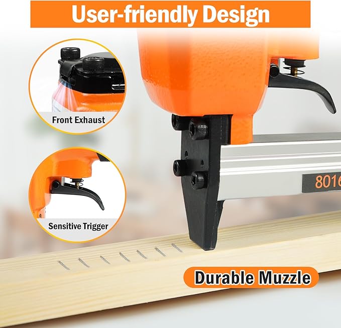 Kamsin 8016K Pneumatic Upholstery Staple Gun 21 Gauge Upholstery Stapler Fits 80 Series Staples with 1/2-Inch Crown and 1/4-Inch to 5/8-Inch Leg Length for Furniture, Cabinet and Woodworking (8016K)