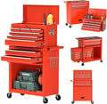 8 Drawer Tools Chest,42.9 inch Tool Cabinet with Universal Lockable Wheels，Organizable Tool Box with Detachable Top Box for Workshop，RED