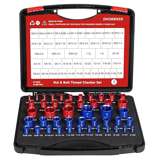 46Pcs Thread Checker, Nut and Bolt Thread Checker Standard and Metric, 24 Inch & 22 Metric Thread Gauge Kit, Suitable for Nut Bolt Size Finder and identifier in Narrow and Tricky Area