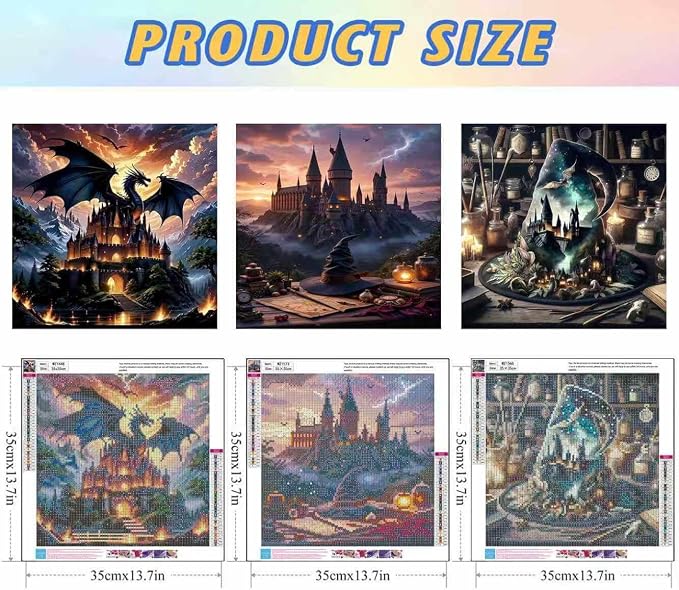 3 Pack Diamond Art Kits for Adults, 5D Castle Diamond Painting Kits for - Image 4