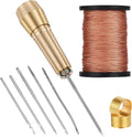 9pcs Canvas Leather Sewing Awl Needle with Copper Handle 45m Nylon Waxed Thread Cord with Thimble Assortment Kit Leather Sewing Tools for Canvas Shoe and Repair
