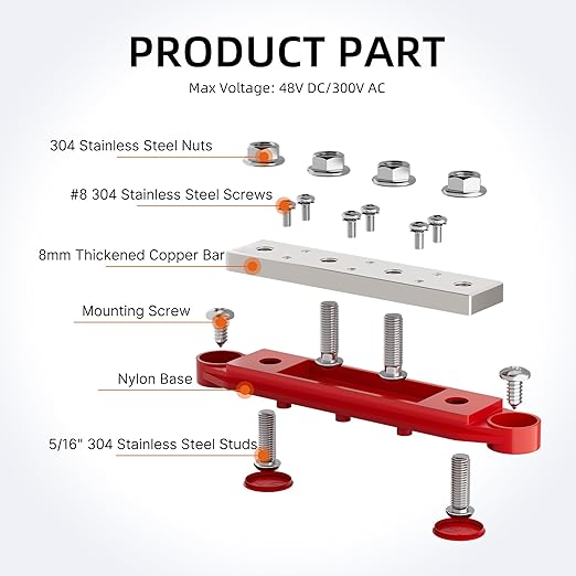 400A Power Distribution Block 12V Bus Bar 4 x 5/16" (M8) Terminal Studs and 6 x #8 Terminal Screws 12 Volt Marine Bus Bar Positive & Negative