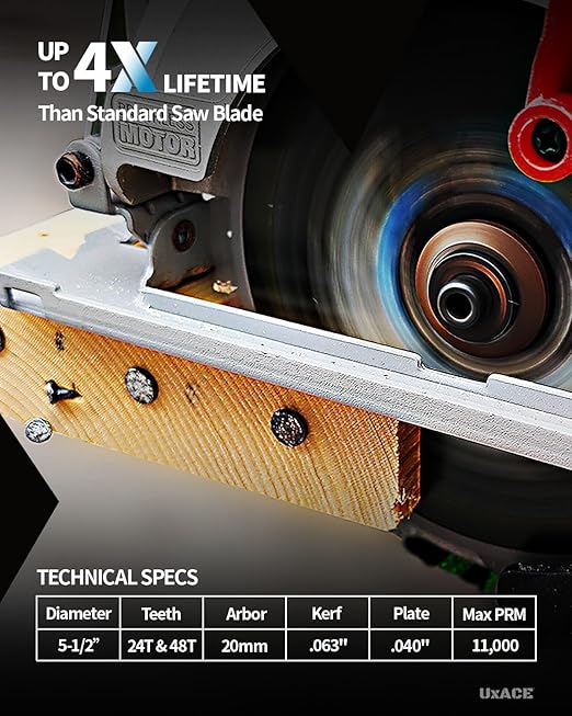 5-1/2-Inch 24&48-Tooth Circular Saw Blade with 20 mm Arbor, Framing & Ultra Finish Wood Cutting, Carbide Tip, Thin Kerf, for Plywood, MDF, OSB, Laminated, 2 Pack