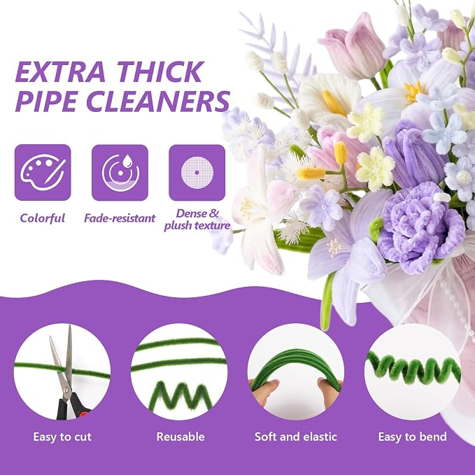 2000 PCS Pipe Cleaner Flower Kit, 30 Assorted Colors Pipe Cleaners Craft - Image 3