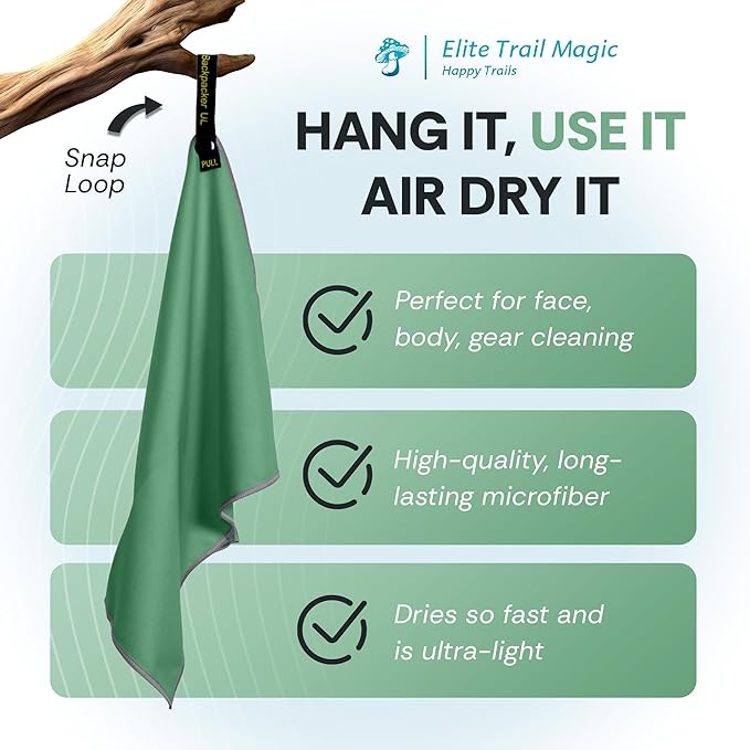 Backpacking Ultralight Quick Dry Microfiber Soft Fast Drying Hand and Face Towel Wash Cloth Camping Yoga Hiking Active Lifestyle Small (Green, Small)
