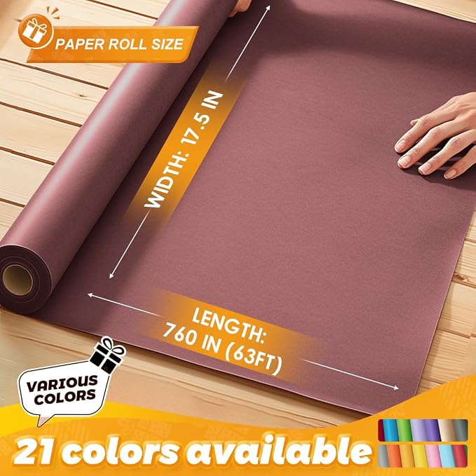 PerkHomy Wine Red Kraft Paper Roll 17.5" x 760" - Image 2