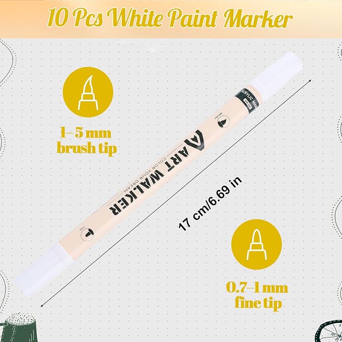 Thboxes White Paint Markers 10 Pack, Dual Tip Acrylic Pens | Fine Tip + Brush - Image 2