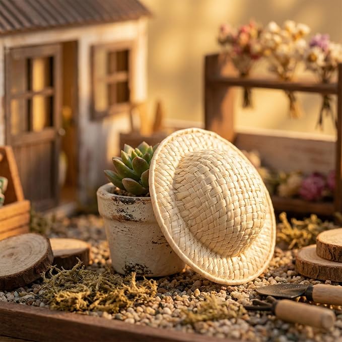 15pcs 2" Miniature Straw Hats, Woven Doll Caps - Image 5