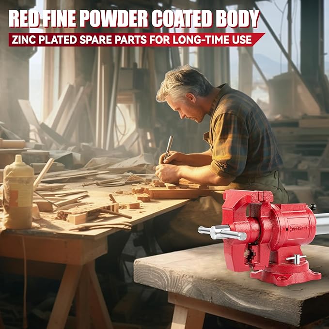 UPG 5-Inch Terminal Location Bench Vise with Ductile Iron Bench Vise 360° Multi-Purpose Bench Vice with Anvil, Clamp force 8800lbs, Red