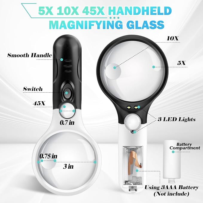Compact Magnifying Glass with Lights, 3 LED Light Magnifying Glass - Image 7