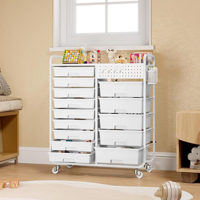 Rolling Storage Cart with 14 Drawers, Storage Organizer Cart with Tabletop and - Image 9