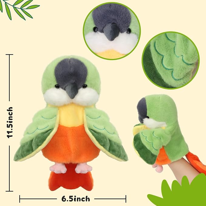 Easfan Green Parakeet Parrot Hand Plush Puppet Cute Bird Interactive - Image 2
