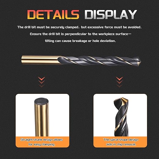 Drill Bit, 11mm Cutting Diameter, 4341 HSS Gold and Black 118° Cutting Angle Number Jobber Bits - (Applications: for Drilling Soft Metal Plastic Wood), 6-Pieces