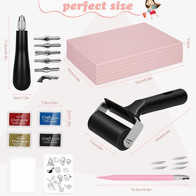 LAMPTOP 47 Pcs Block Printing Linocut Kit DIY Printmaking & Craft Projects | - Image 4