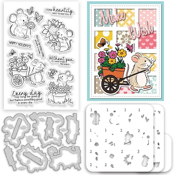 5Pcs Cute Mouse Clear Stamps and Dies by ACRNIGHEET