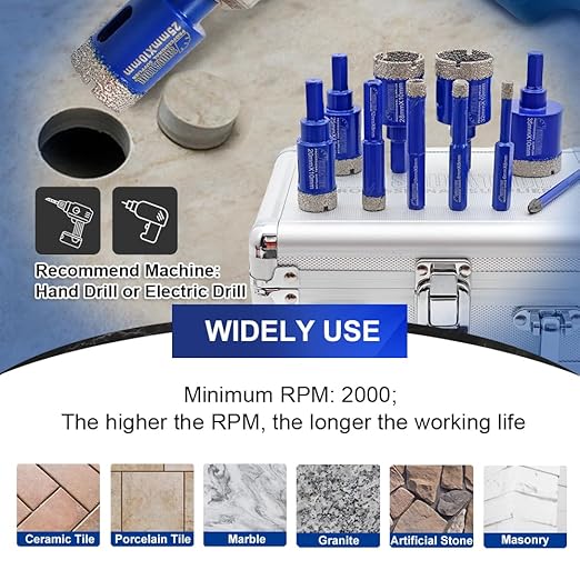 SHDIATOOL 10-Piece Diamond Core Drill Bit Set, 6/8/10/12/20/25/28/32/35mm for Porcelain, Marble, Ceramic, Granite – Tile Drilling Hole Saw Kit with 1/4" Carbide Positioning Drill Bit