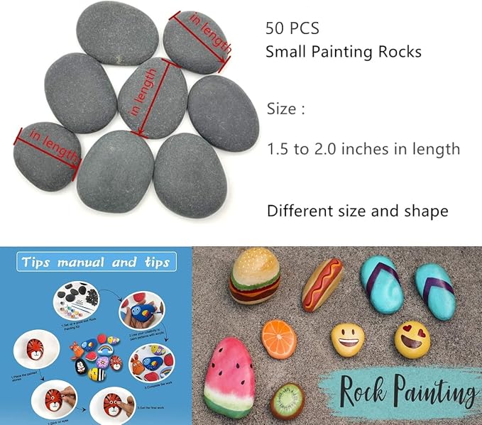 Lifetop 50PCS Painting Rocks, DIY Rocks Flat & Smooth Kindness Rocks - Image 3