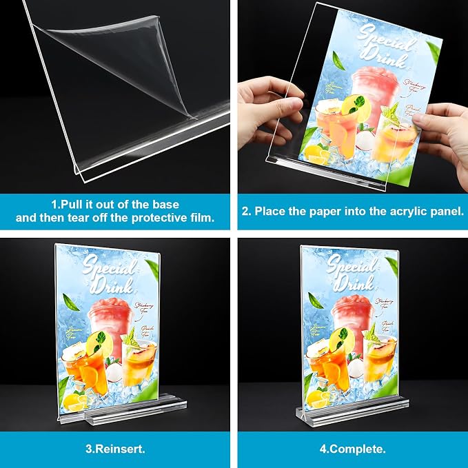 Acrylic Sign Holder 5 x 7, 30 Pack Clear Table Menu Vertical Display Stand - Image 6
