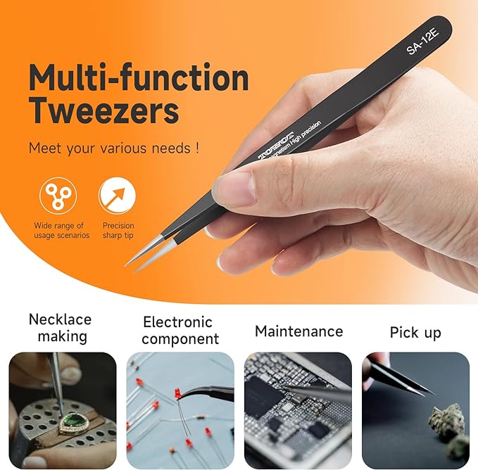 TOWOT Precision Tweezers, Anti-static Stainless Steel Pointed Tweezers - Image 6