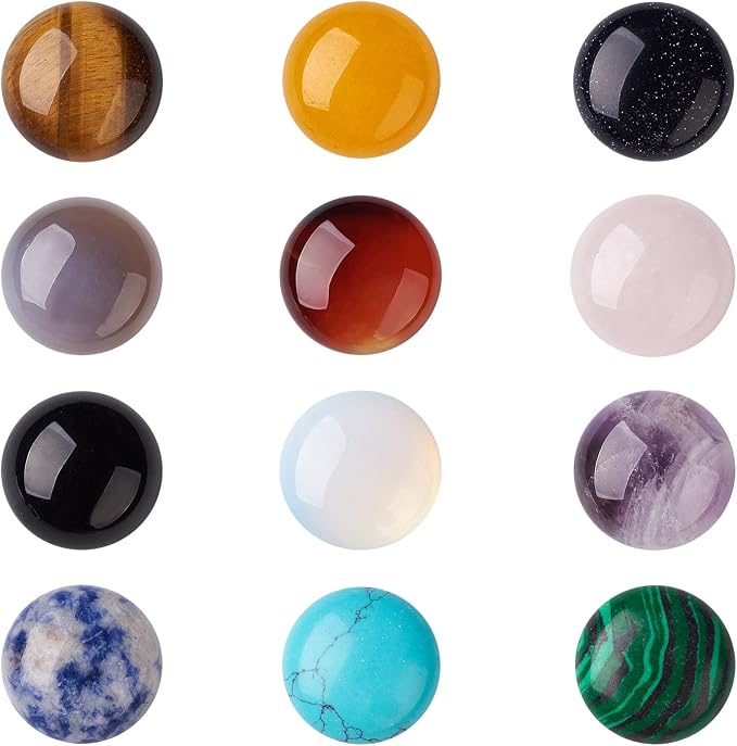 Beadthoven 24pcs 12 Styles Half Round Natural Gemstone Cabochons 20mm Assorted by BBBeadthoven