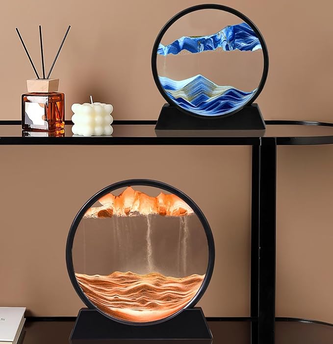BGFJYUK Moving Sand Art Picture in Motion, Round Tempered Glass 3D Deep Sea - Image 3