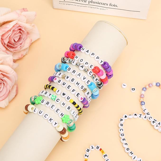 Quefe Alphabet Beads 1200Pcs Letter Beads, Acrylic 4x7mm Round Letter Beads Kits - Image 5