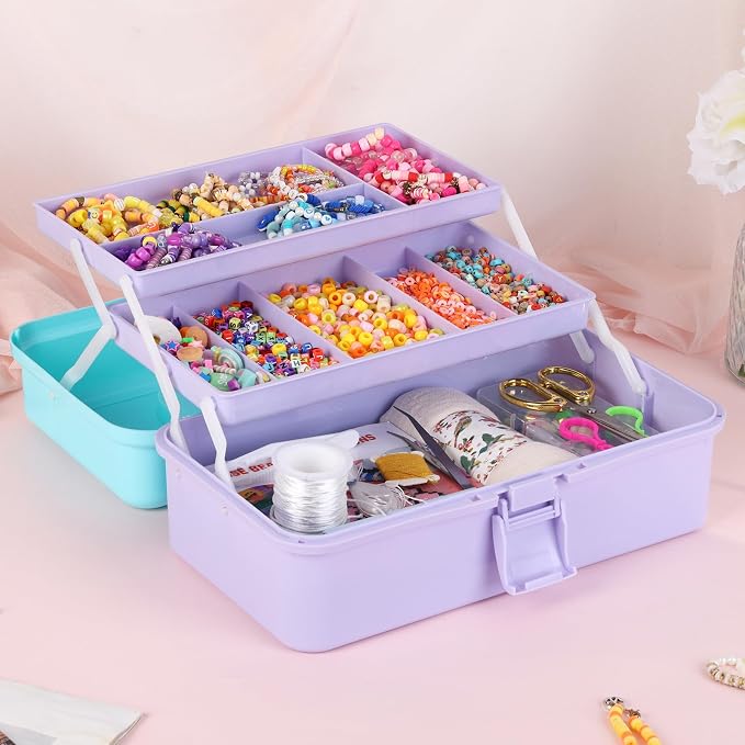 Sewing Box, 3-Layer Craft Organizers Portable Folding Toolbox, Plastic Tool Box - Image 6