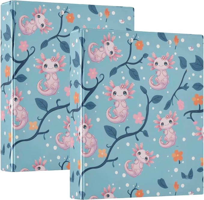 Cute Pink Axolotl Round Ring Binders 1.5 Inch Aquatic Plant Amphibian Blue 3 - Image 7
