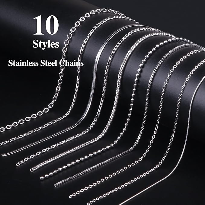 Ecoofor Necklace Chains for Jewelry Making, 82 Feet 10 Rolls Stainless Steel - Image 2