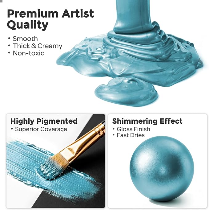 Nicpro Metallic Ice Blue Acrylic Paint, 8.45oz/250ml Large Craft Paints | - Image 2