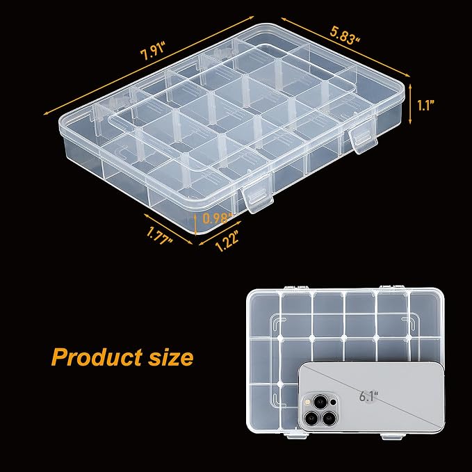 CGCG 3-Pack 18-Grid Clear Plastic Beads Organizer Box 7.9x5.8 | Multi - Image 2