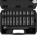 21-Piece 3/8" Drive Socket Set, SAE (5/16"- 7/8"), Deep and Shallow Sockets, 72-Tooth Ratchet Wrench, 6 Point Design, Cr-V