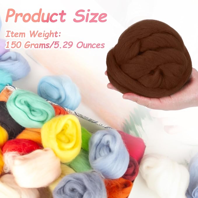 PATIKIL Wool Roving Yarn, 150G/5.3OZ Soft Felting Wool Pure Chunky Roving Yarn - Image 2