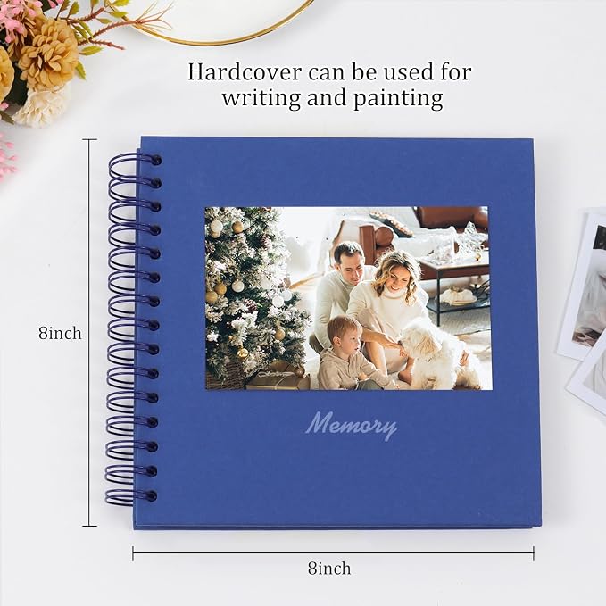 RECUTMS 8x8 Inch Scrapbook Photo Album 60 Pages Hardcover Kraft Paper Blue | - Image 2