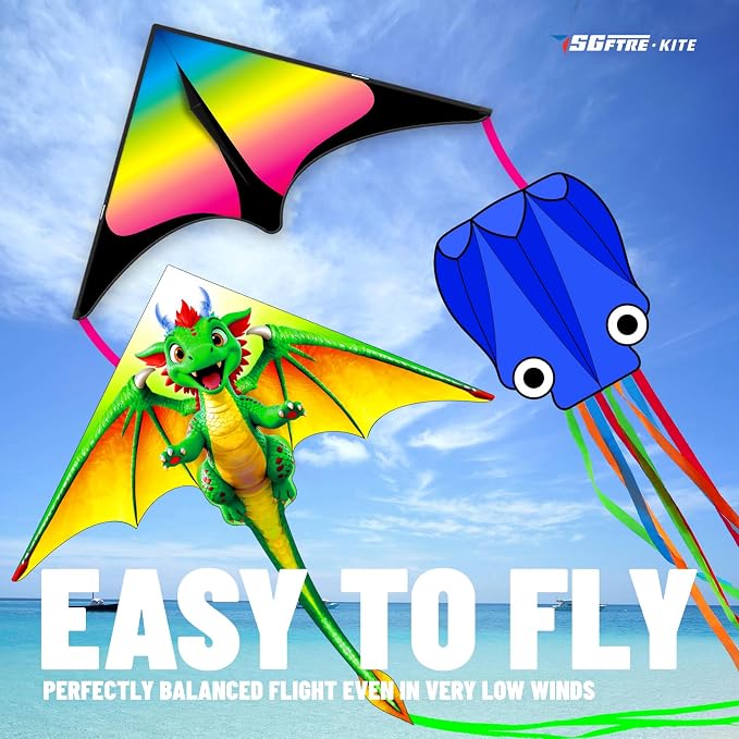 SGftre 3 Piece Set Butterfly Delta Octopus Kites - Image 3