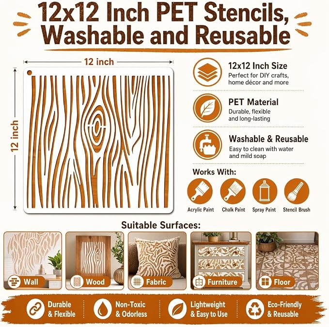 12 Inch Geometric Stencils for Painting, PET Texture Pattern Templates for - Image 6