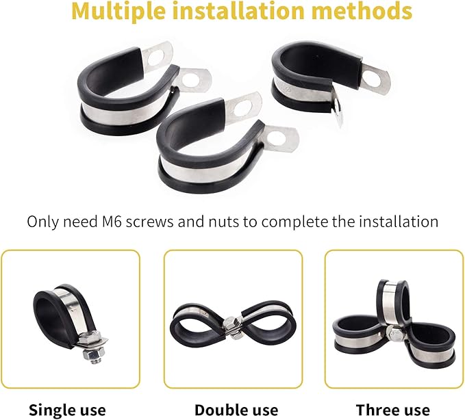 24pcs Wire Clamps 1/2 Inch, Stainless Steel 304 Cable Clamps Rubber Cushion, Pipe Clamp for wiring, lines, hoses and cables