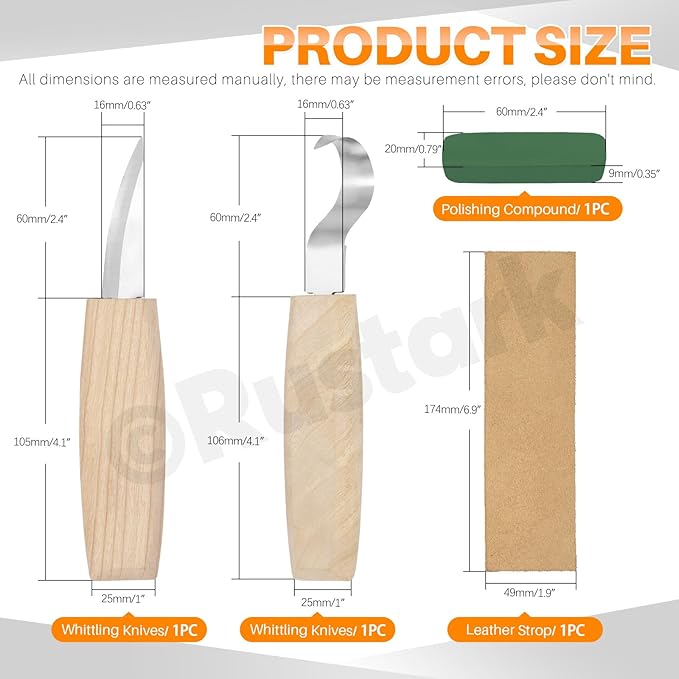 5pcs Wood Carving Knife Assortment Kit Wood Carving Knives Tools Set Includes Carving Hook Knife Wood Carving Whittling Knife Wood Carving Blank Polished Compound for Woodworking