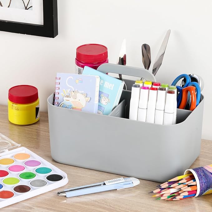 Multiuse Caddy Organizer with Handle, Portable Divided Plastic Tote Bin - Image 3